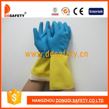 Gants de ménage bleu et jaune de latex / néoprène (DHL214)